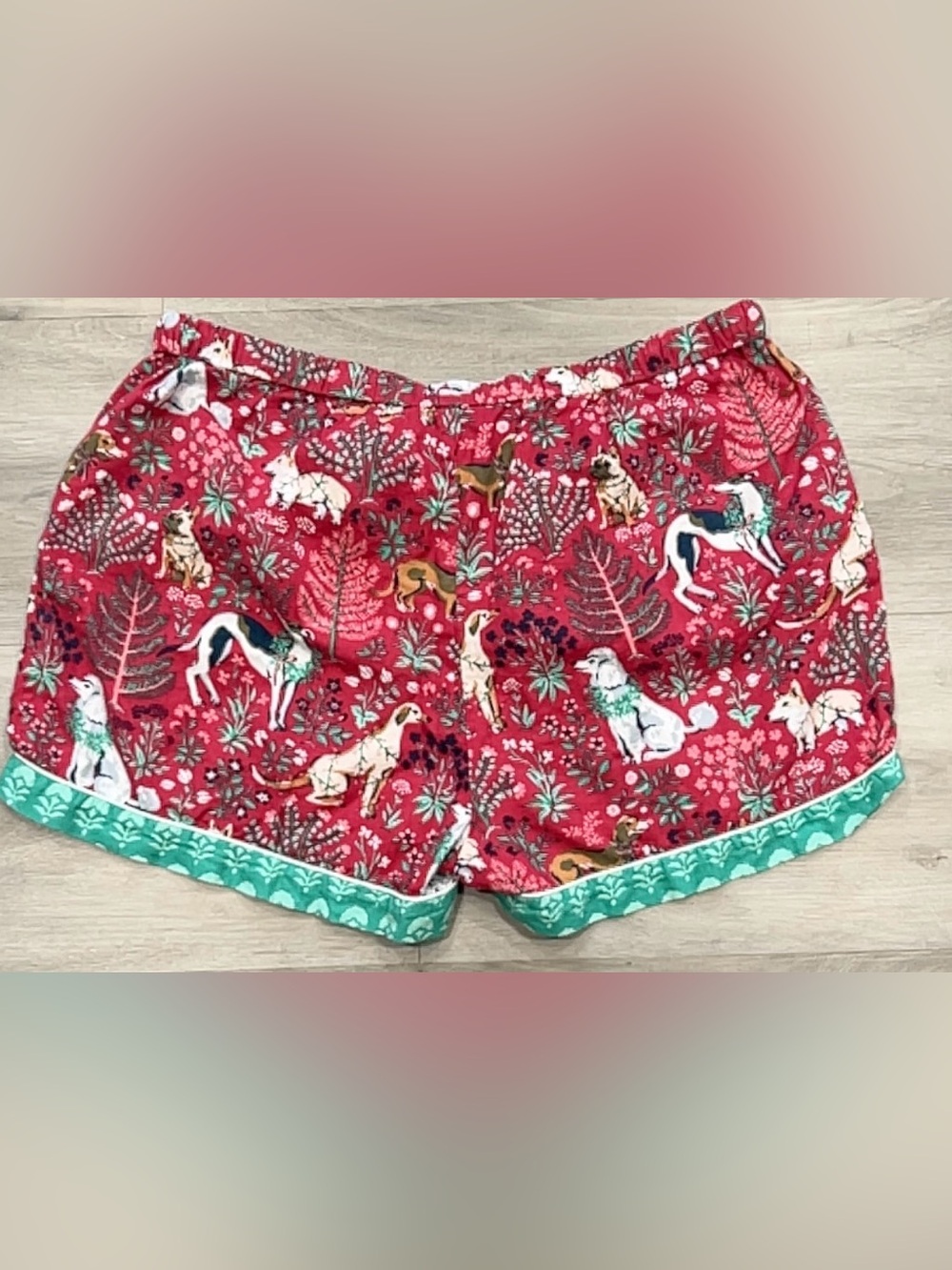Printfresh Womens XL Red Green Dog Print Organic Cotton Pajama Sleep Shorts - Picture 2 of 13